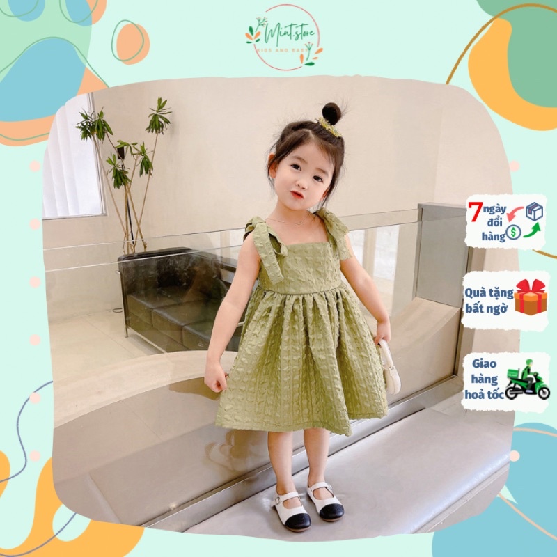 váy cho bé gái, đầm cột dây, cột nơ cho bé 2,3,4,5,6,7 tuổi màu sắc xinh xắn đáng yêu