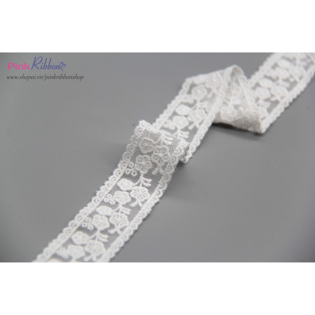 Ren thêu hoa mai trắng 3cm