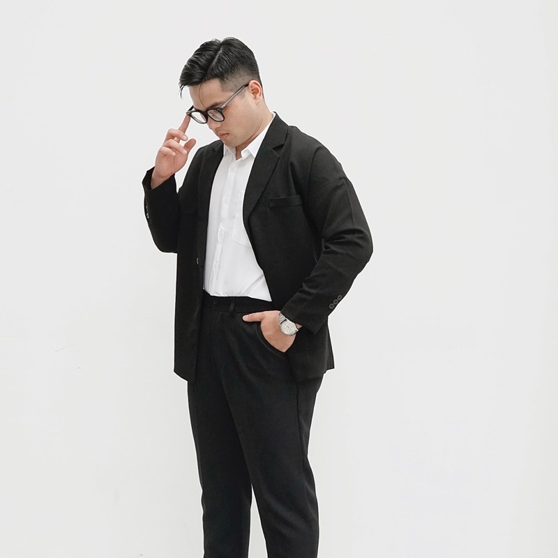 Áo khoác blazer đen dáng dài bigsize phong cách Hàn Quốc lịch lãm sang trọng vải tuyết mưa cao cấp có size lớn đến 130kg | BigBuy360 - bigbuy360.vn