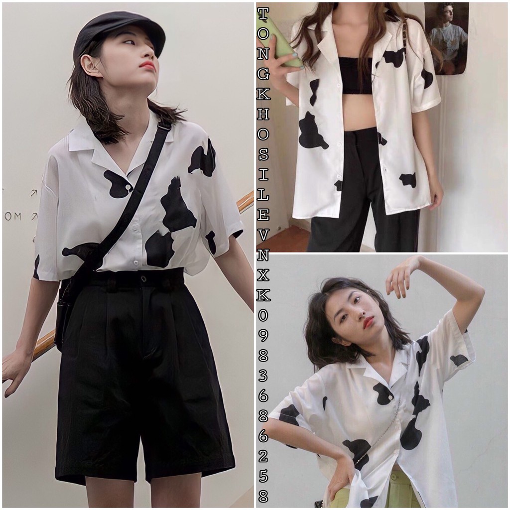 Áo Sơ Mi Bò Sữa Unisex 🦋 Áo Somi Nữ Tay Lỡ Dáng Rộng 🦋