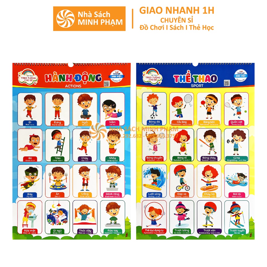 Sách - Bộ tranh treo tường đối lập song ngữ Anh Việt 10 chủ đề cho bé