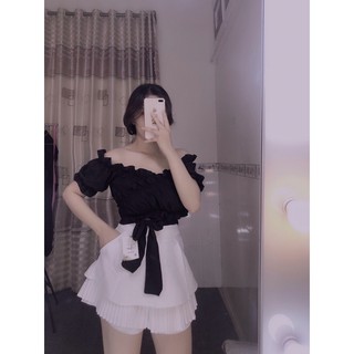 Áo croptop voan viền bèo cột nơ eo