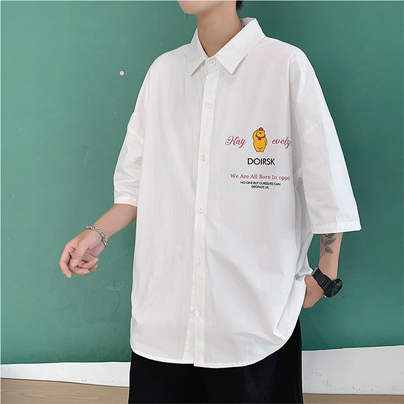 Áo sơ mi tay ngắn in hình gấu hoạt hình thời trang mùa hè cho bé trai size S-3XL | BigBuy360 - bigbuy360.vn