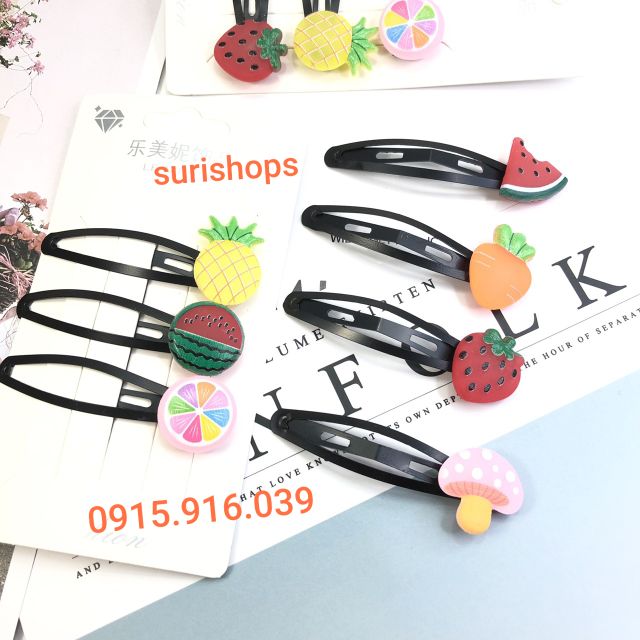 Set 3 kẹp tóc trái cây kẹp bấm giao ngẫu nhiên