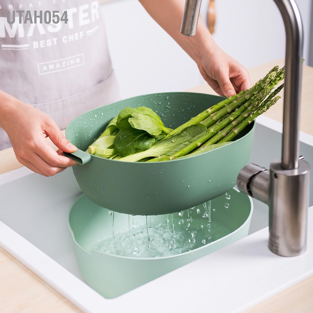 [Hàng HOT] Rổ Rửa Rau Củ, Trái Cây Kiêm Chậu thoát nước hai lớp có tay cầm cho nhà bếp【Utah054】