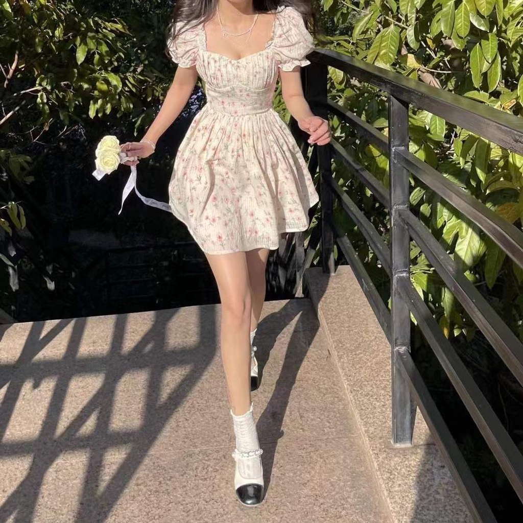 Đầm voan hoa cột dây cổ yếm thời trang xuân hè dành cho nữ 2022
