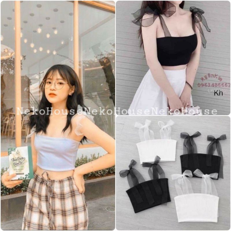 [ SẴN] ❌ GIÁ SỈ ❌ Áo 2 dây croptop nữ , áo ống kiểu crt thắt nơ bozip hai dây điều chỉnh được( Kèm ảnh thật )