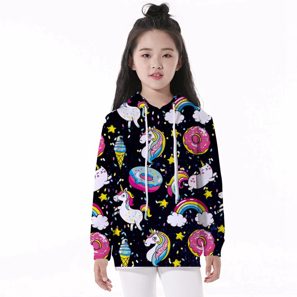 Áo Hoodie Dài Tay In Hình Ngựa Một Sừng Dễ Thương Cho Nữ