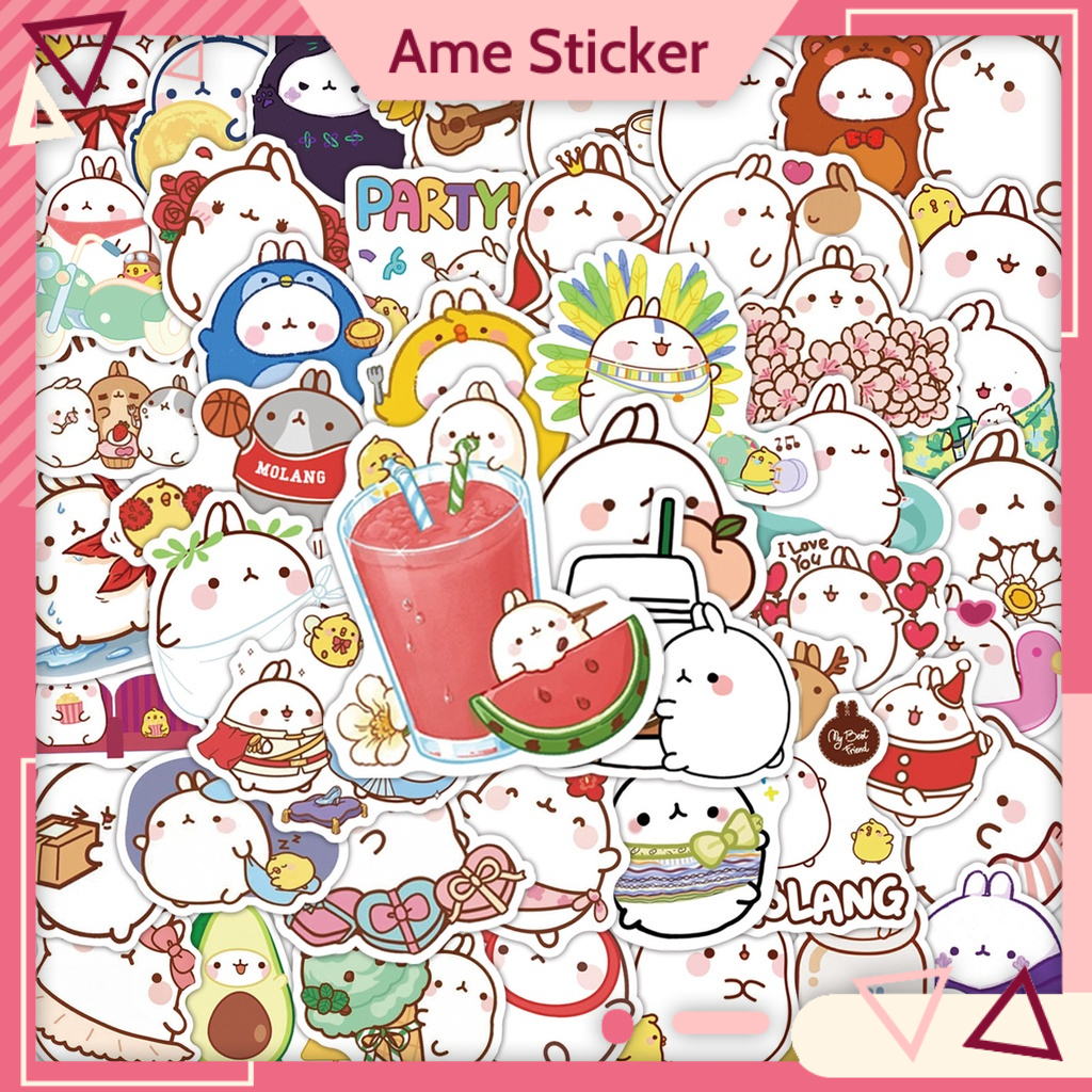 Combo 50 Sticker THỎ MOLANG DỄ THƯƠNG hình dán chống nước dán mũ bảo hiểm, laptop, vali, điện thoại, guitar [AME38]