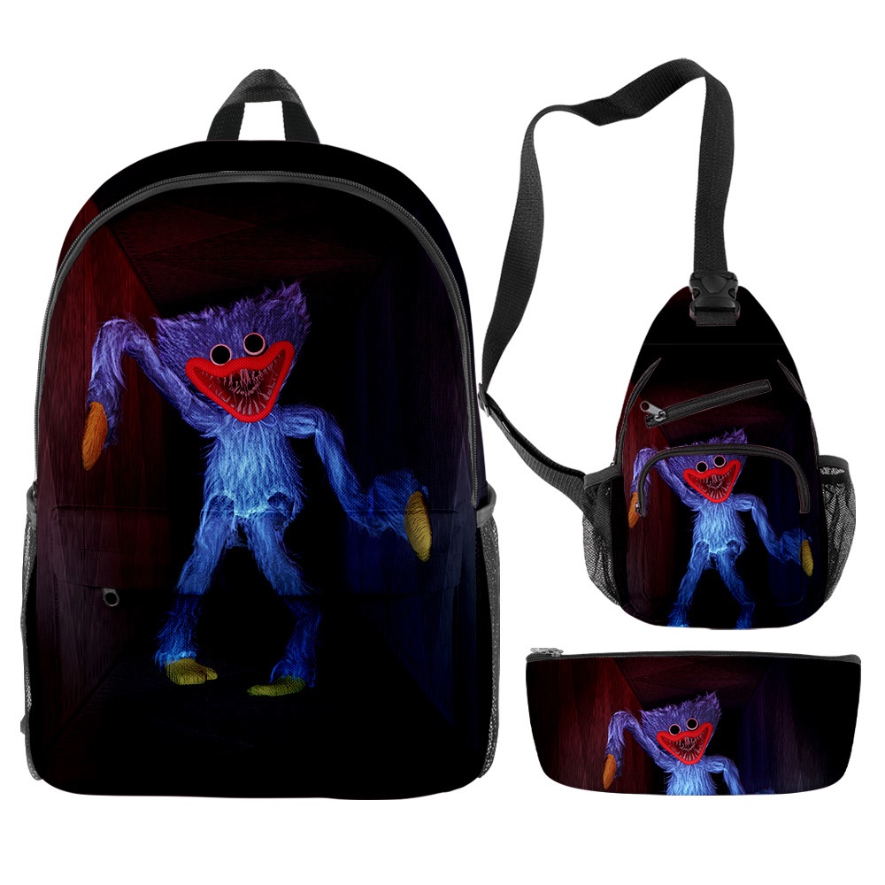 Ba món balo túi xách hộp bút hình Huggy Wuggy trong Poppy Playtime làm quà cho học sinh