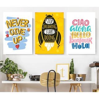 Bộ 3 tranh canvas treo tường tạo động lực và chữ tiếng anh - 35 x 50 cm x 3 tranh