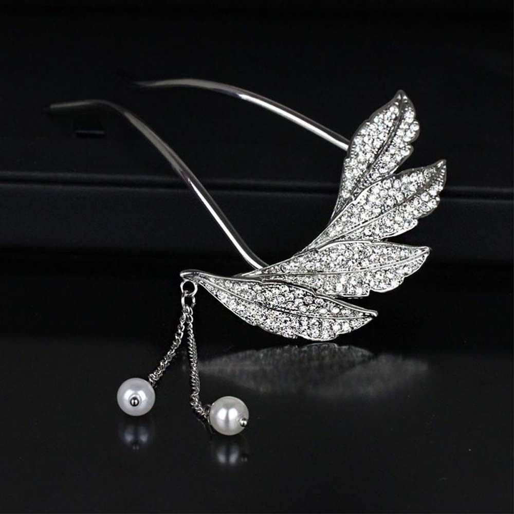 Trâm cài tóc bằng kim loại hình chữ U phối tua rua và ngọc trai phong cách Trung Hoa cổ điển dành cho cô dâu