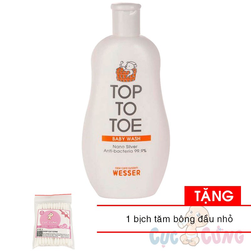 Sữa tắm gội Wesser Nano Silver TOP TO TOE 200ml Tặng 1 gói tăm bông đầu nhỏ