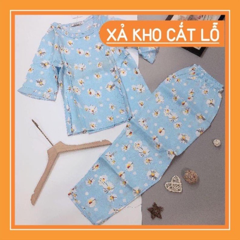 XẢ KHO- Bộ mặc nhà quần lỡ hoạ tiết chất thô đũi