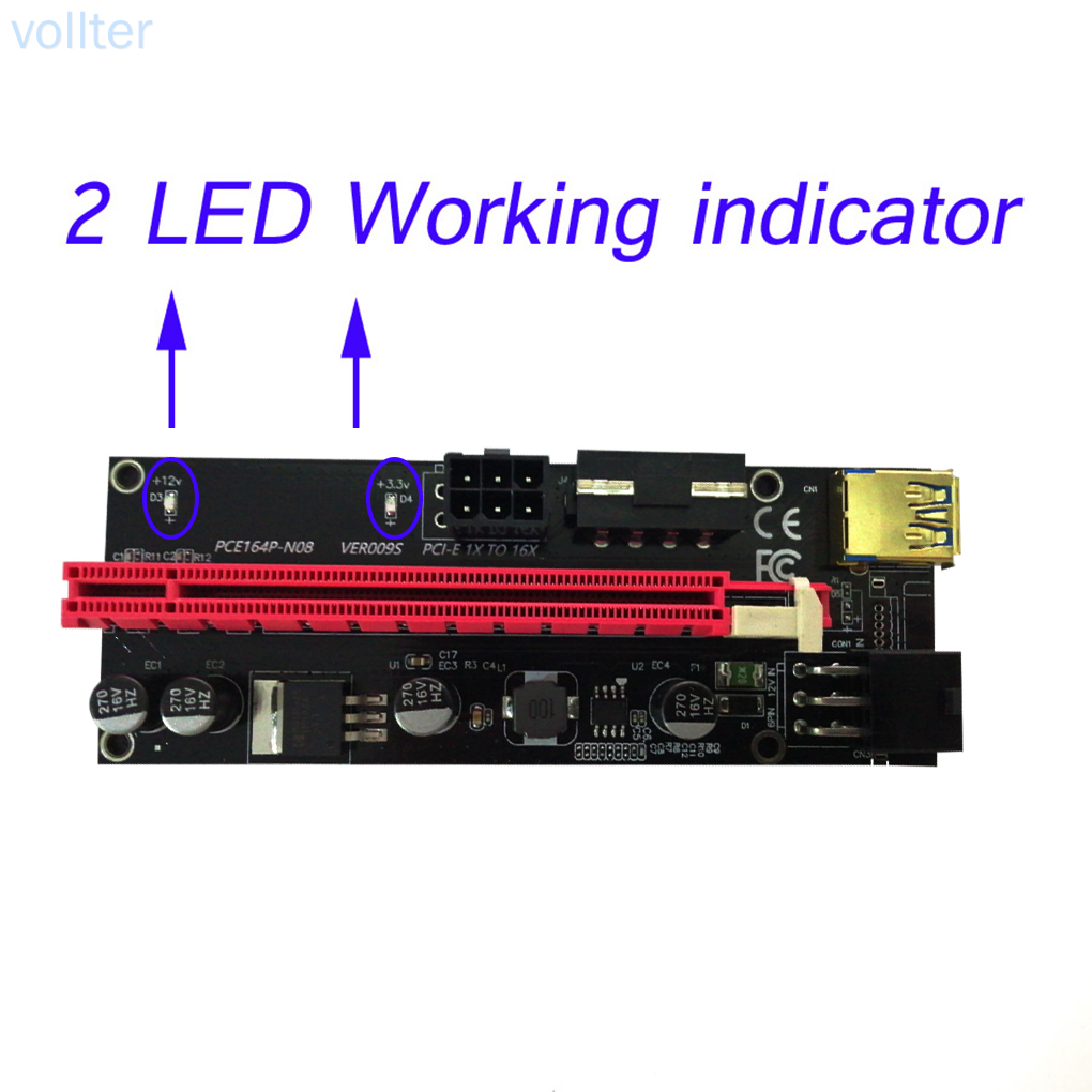 PCI-E Riser Board Extender Board 4-pin 6-pin USB 3.0 Extender Card 1x to 16x Adapter, Blue Cable