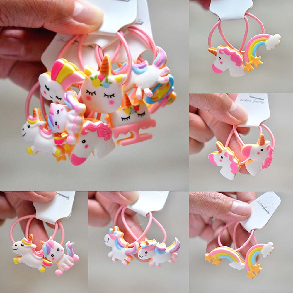 Set 2 Dây Buộc Tóc Gắn Hình Ngựa Một Sừng Dễ Thương Cho Bé Gái