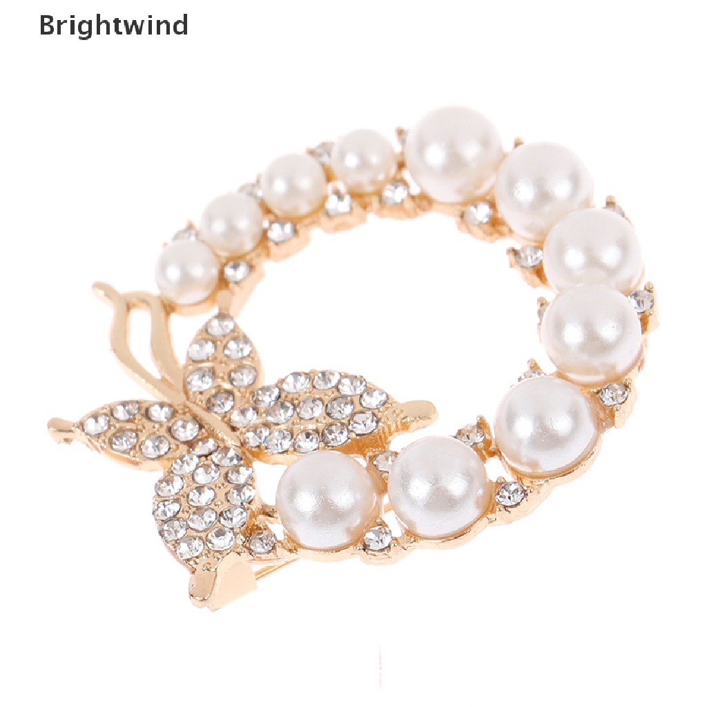 [Brightwind] Pearl Rhinestone Wreath Butterfly Brooch Women Weddings Office Brooch Pins Gifts Hot Sell