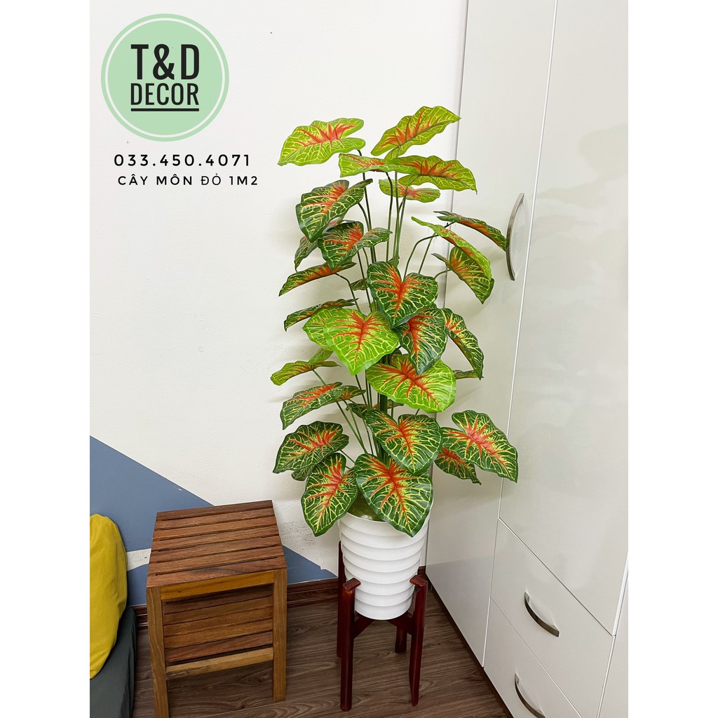 Cây môn đỏ cao 1m2- cây giả decor