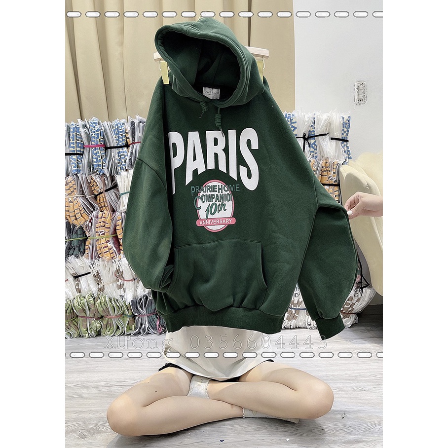 Áo Hoodie In Chữ Paris Chất Nỉ Bông Dày Dặn Siêu Xinh