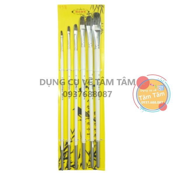 [ TÂM TÂM ]-Bộ cọ vẽ, Cọ vẽ đầu oval 6 cây trắng 938-