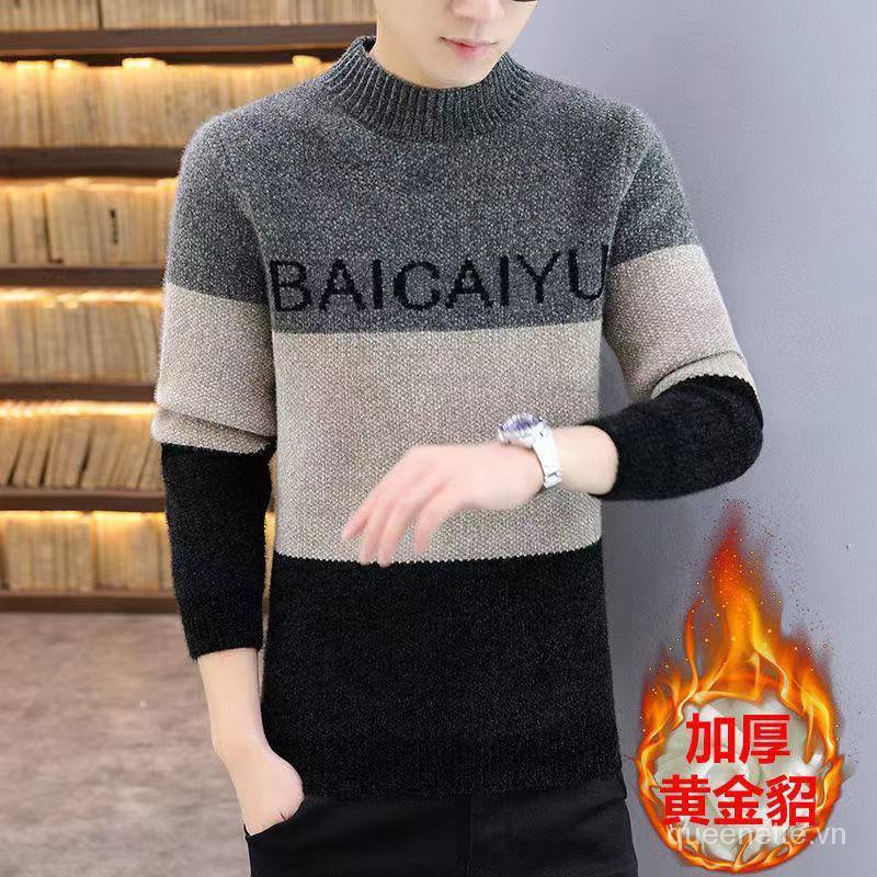 Áo len nam dài tay cổ tròn thời trang thu đông mới