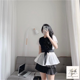 Áo sơmi tafta pha tơ nơ eo
