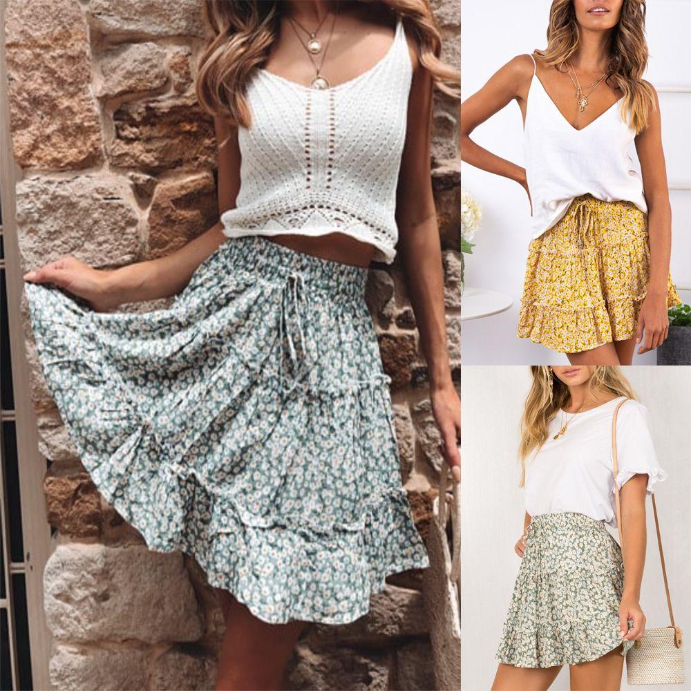 Chân Váy Ngắn Lưng Cao Họa Tiết Hoa Thời Trang Đi Biển 1 Cái Cho Nữ