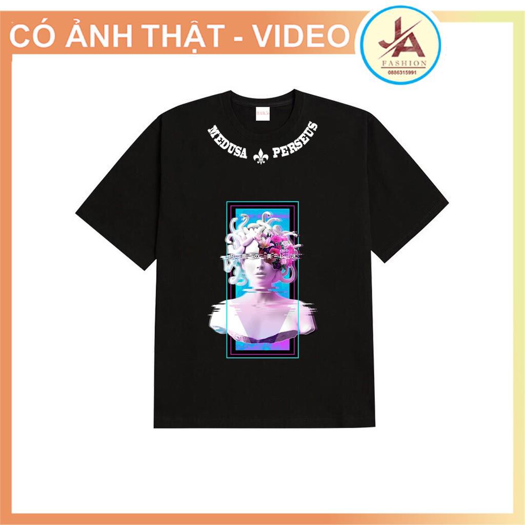 Áo thun tay lỡ tượng medusa hoa nhiều màu , áo phông unisex nam nữ JASHOP