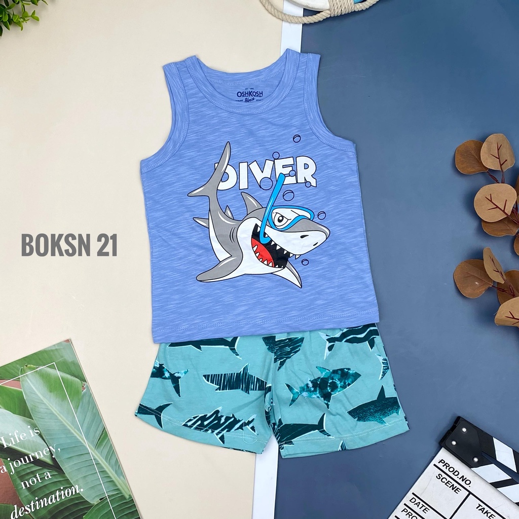 Bộ quần áo bé trai LITIBABY sát nách, size 1/7T, chất vải cotton mềm mát, thấm hút mồ hôi tốt