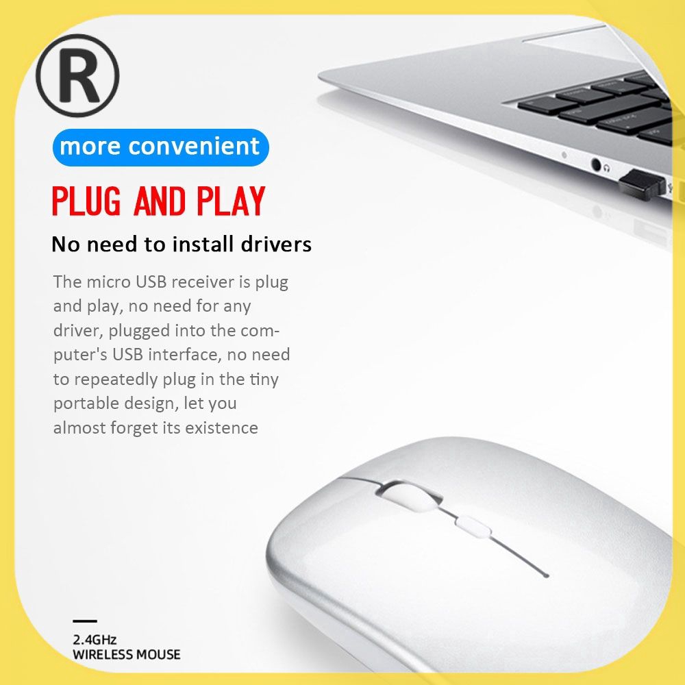 2.4G Wireless Mouse Bluetooth 5.0 Silent Dual Mode Rechargeable Mouse ABS+Metal Ⓡ