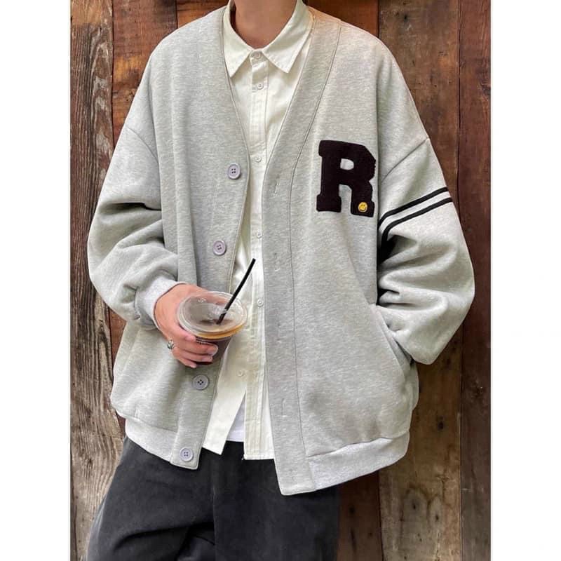 Áo Khoác Cadigan Nam Nút Bấm Chất Nỉ Ngoại Dày Mịn Logo Chữ R Form Rộng Che Nắng Mặc Phong Cách [NEW UNISEX]