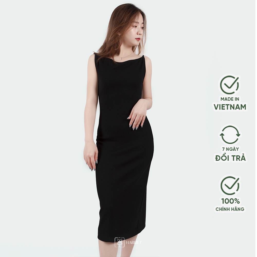 Váy liền dáng ôm cổ ngang chất len tăm Nora Harriet