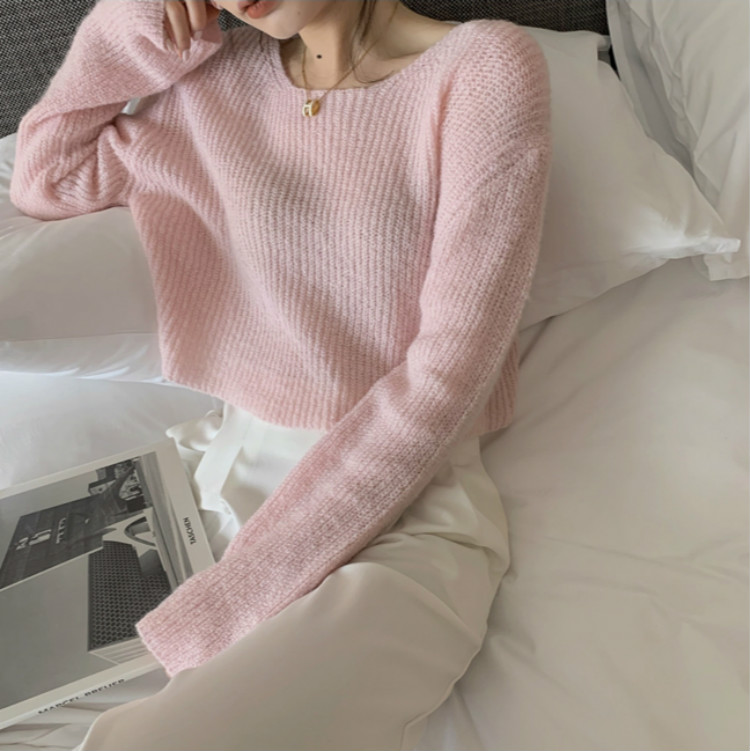 Áo Dệt Kim Tay Dài Cổ Tròn Màu Trơn Thời Trang Mùa Thu