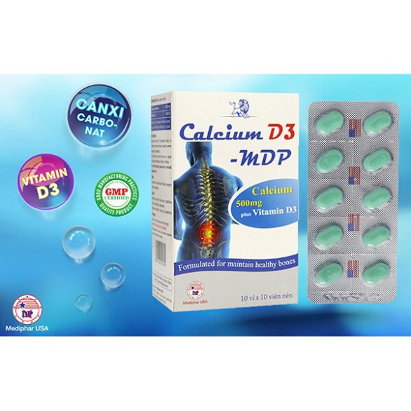 Calcium D3 MDP - Bổ sung canxi, vitamin D3 cho bà bầu và phát triển chiều cao cho trẻ (Hộp 100 viên)