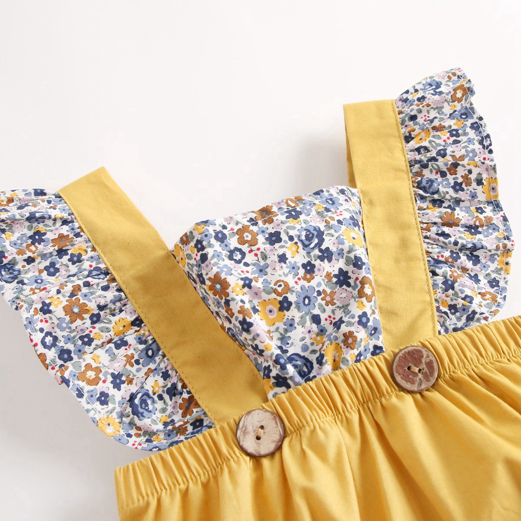 Áo liền quần ngắn Sanlutoz bằng cotton họa tiết hoa mùa hè cho bé gái