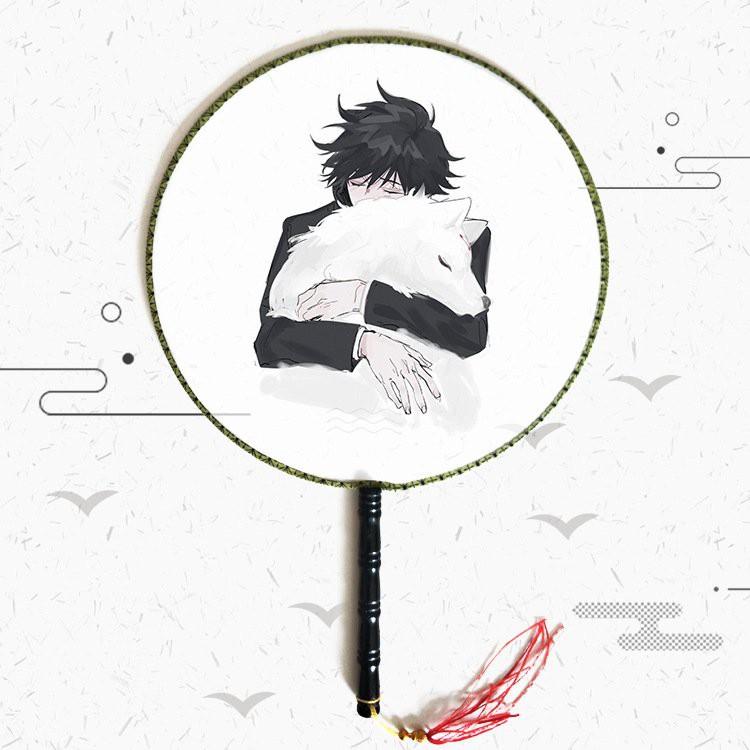 Quạt tròn cổ trang IN HÌNH JUJUTSU NO KAISEN CHÚ THUẬT HỒI CHIẾN cán gỗ đen cầm tay anime chibi độc đáo xinh xắn