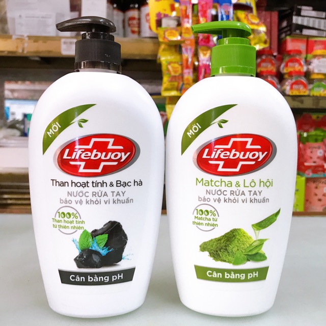 NƯỚC RỬA TAY LIFEBUOY MATCHA LÔ HỘI/ THAN HOẠT TÍNH BẠC HÀ 500G