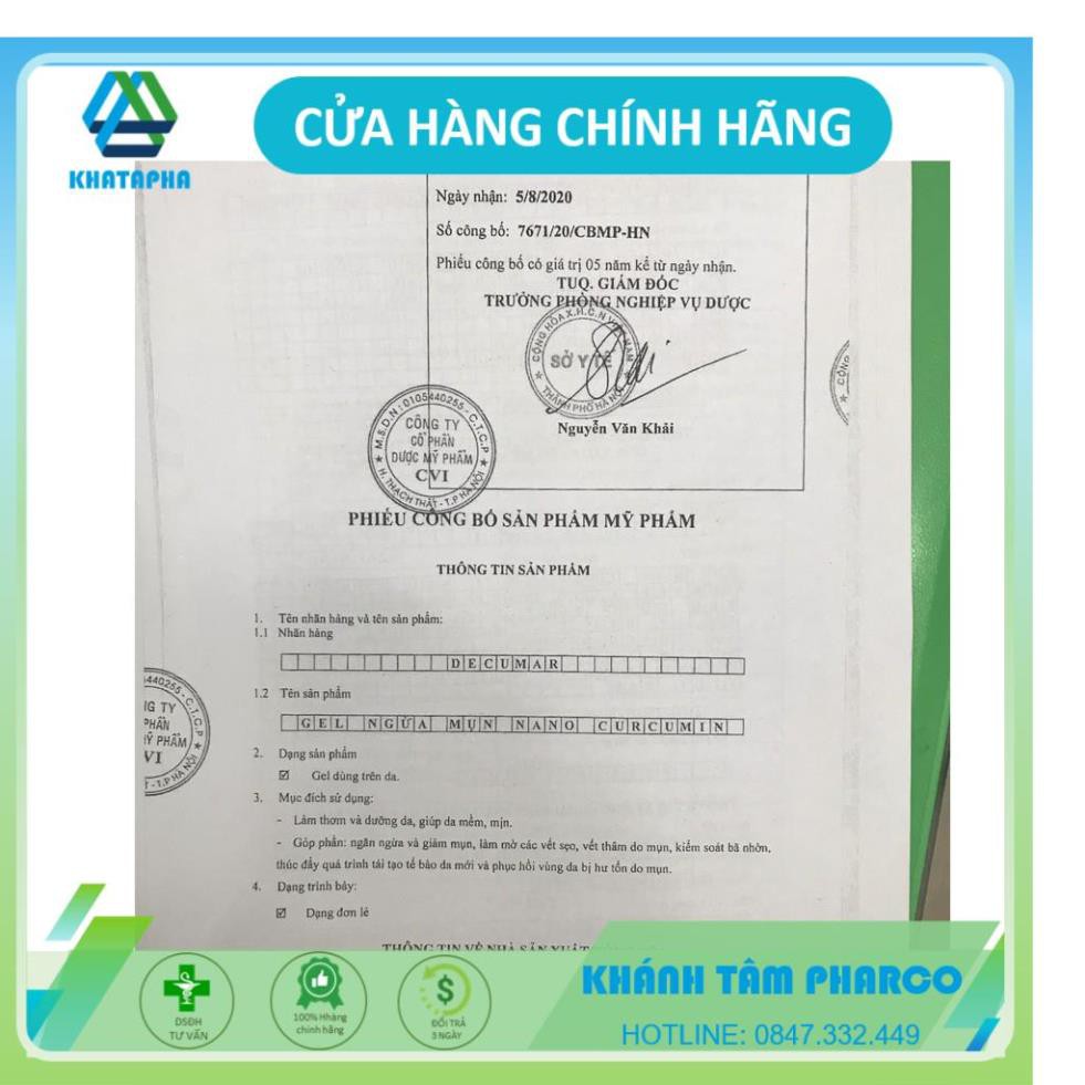 Gel ngừa mụn Nano curcumin