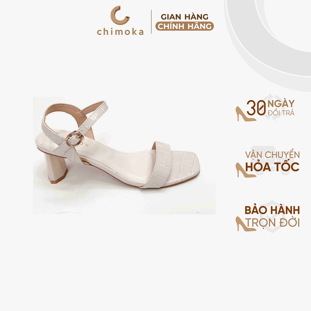 Sandal Quai Ngang Da Sần Chimoka Cho Nữ Cao 5cm Ba Màu Đen Trắng Kem 3600