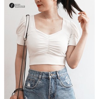 Áo croptop ôm body ngũ giác nhún ngực tay bồng TF 785