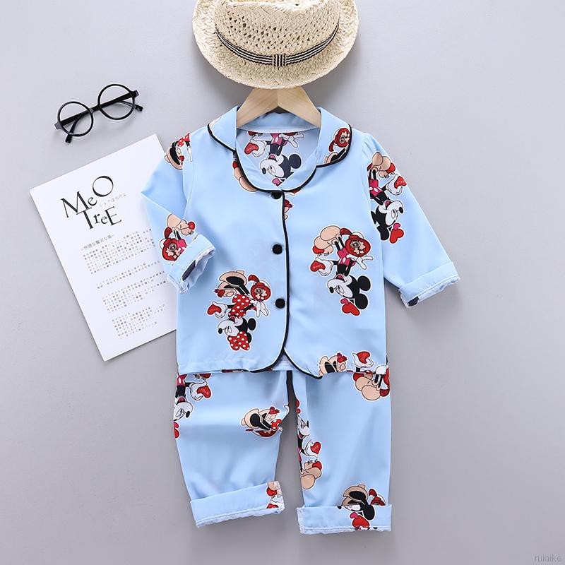 Set 2 Món Đồ Ngủ Tay Dài In Hình Chuột Mickey Dễ Thương Cho Bé Từ 0-6 Tuổi