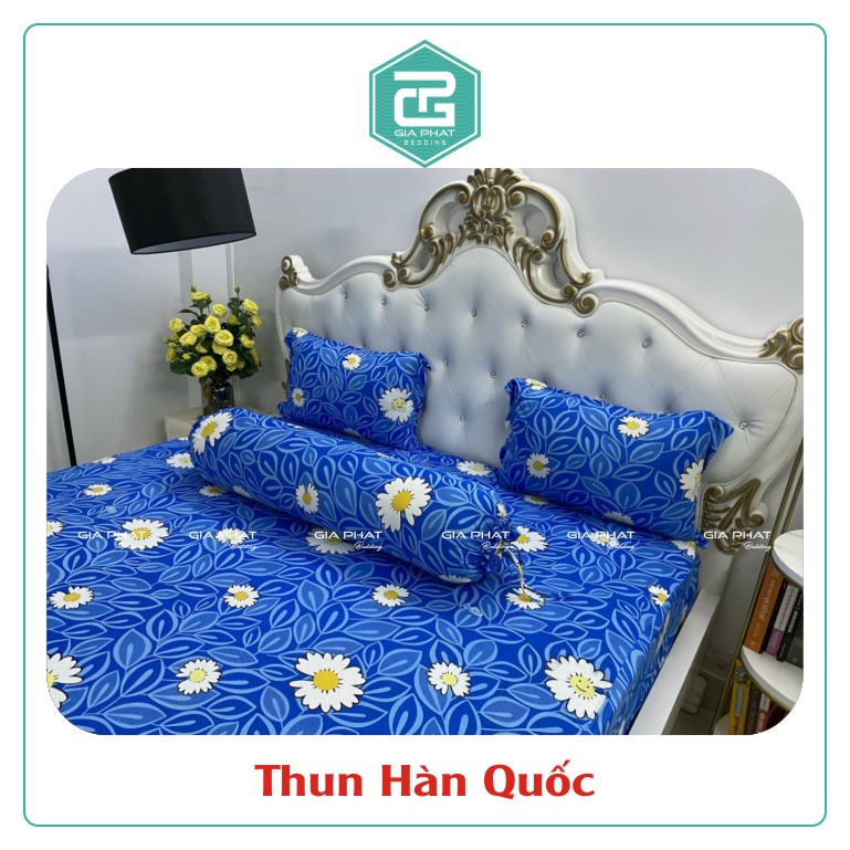Bộ Ga Gối Thun Lạnh Hàn Quốc { 4 Món } họa tiết Hoa ( 1 ga bọc + 2 vỏ gối nằm + 1 vỏ gối ôm )