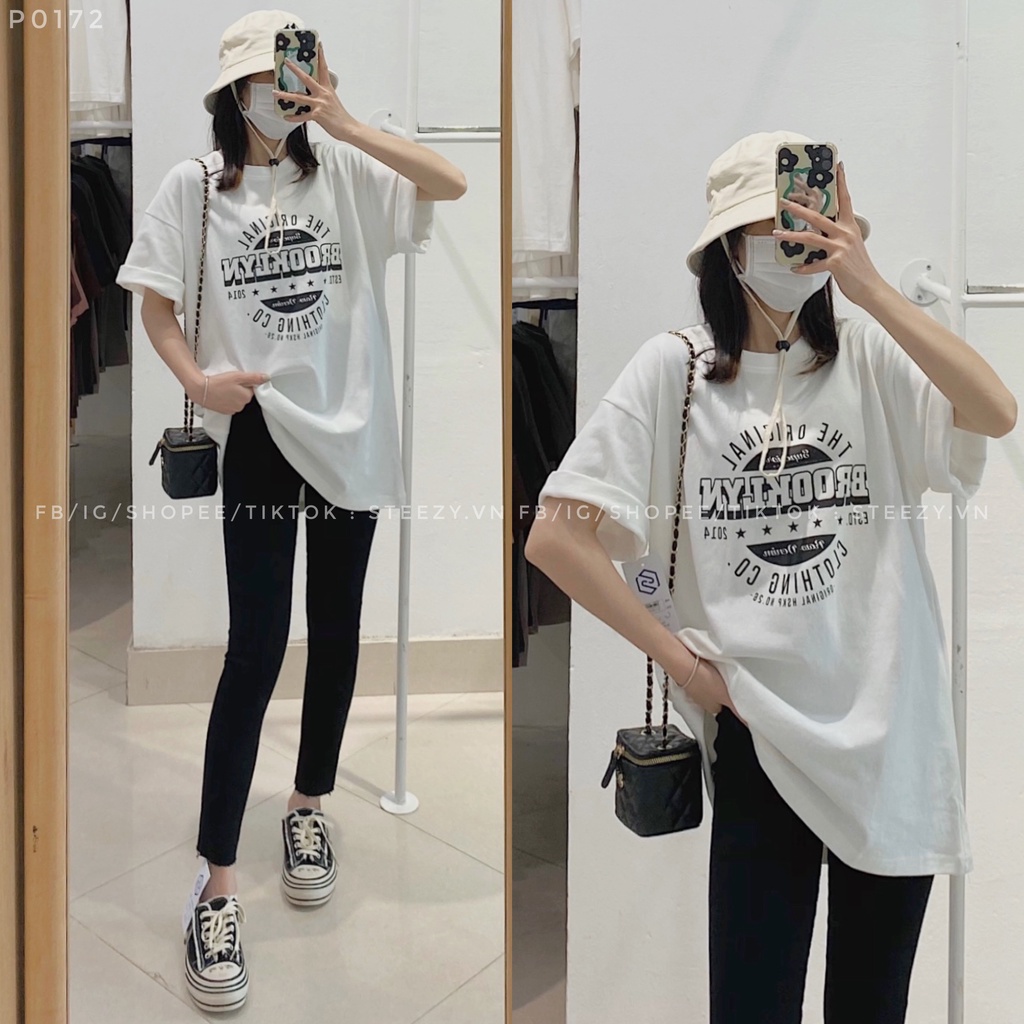 [P0172] Áo thun áo phông form rộng unisex in chữ BROOKLYN vải cotton mặt lông dày (Có sẵn/ảnh thật)