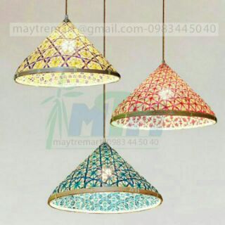 Nón mây tre hình nón lá làm chao đèn