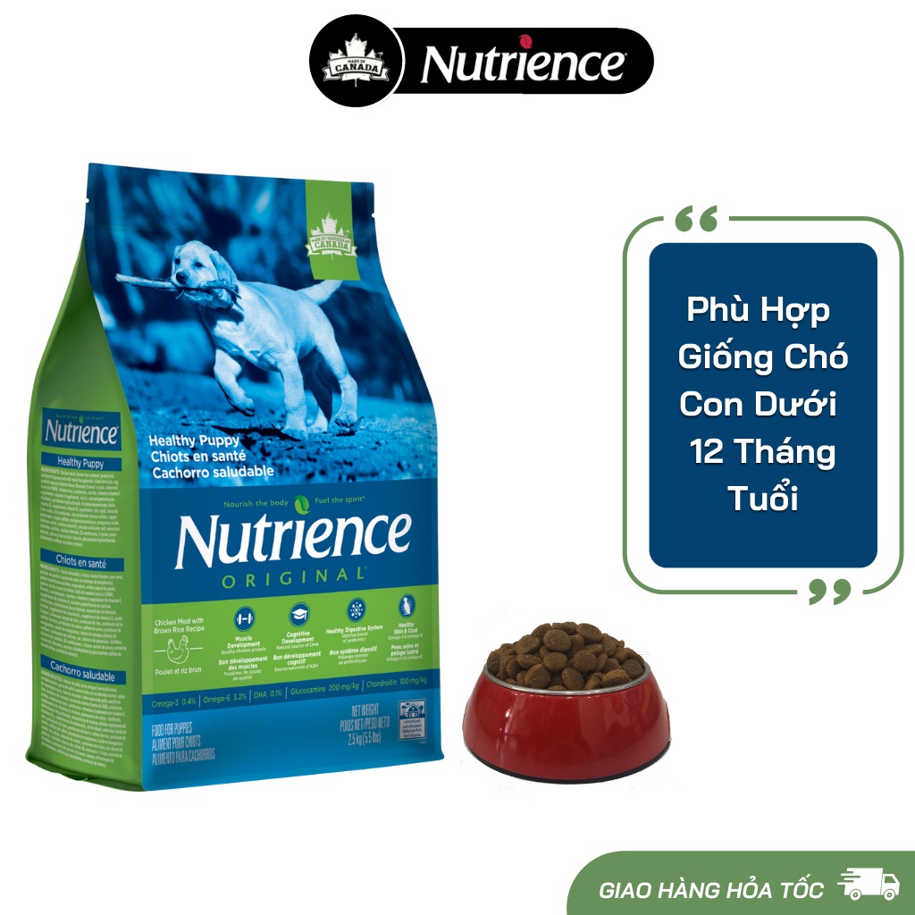 Thức Ăn Cho Chó Con - Dưới 12 Tháng (Phát Triển Trí Não) Nutrience Original Bao 500g - Thịt Gà, Rau Củ Quả, Trái Cây