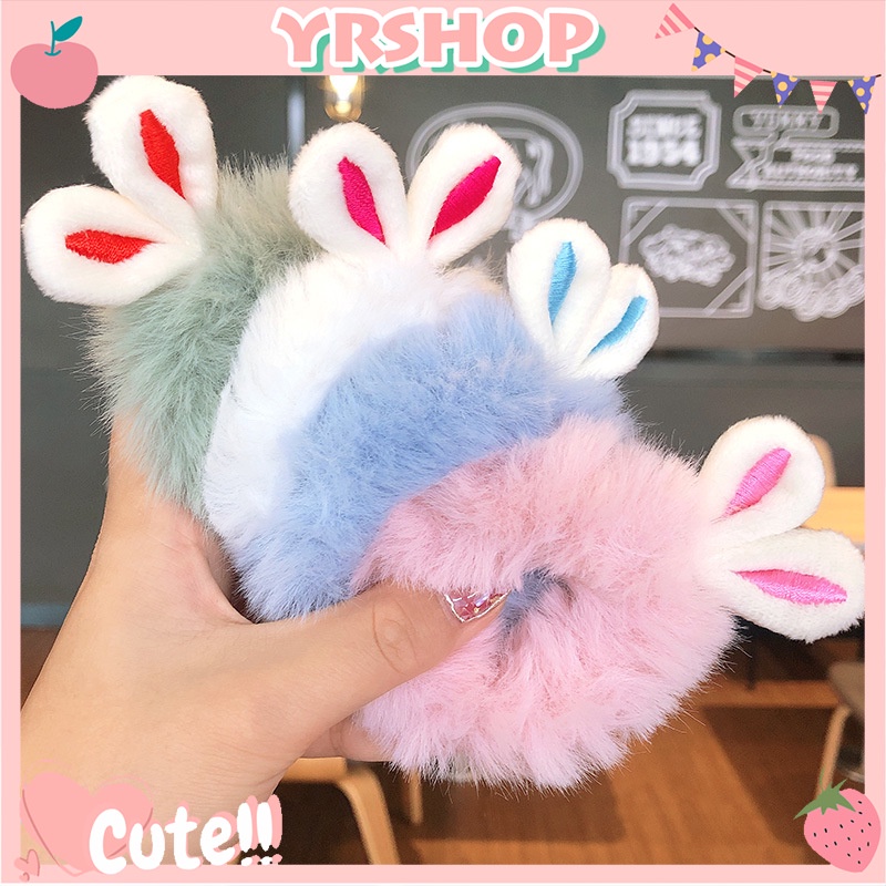 [Hàng mới về] Dây buộc tóc tai thỏ bằng vải bông màu kẹo đơn giản dễ thương thời trang Hàn Quốc