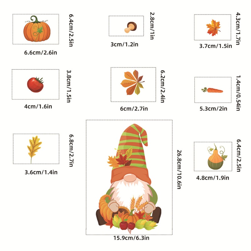 Set 6 Tấm Đề Can Tĩnh Điện Dán Kính Cửa Sổ Lễ Tạ Ơn Mùa Thu Hình Lá Phong Bí Ngô Mùa Thu