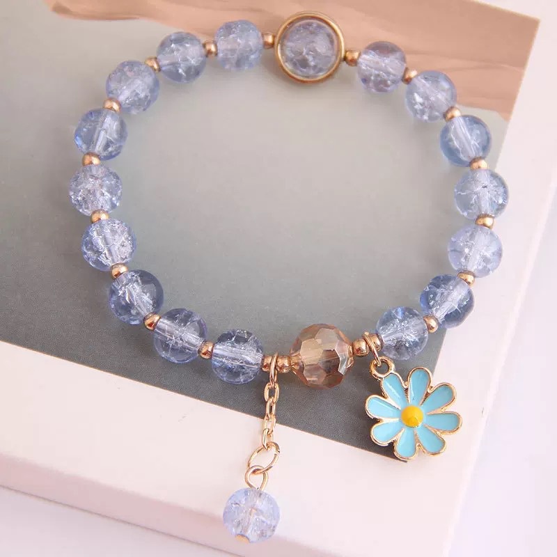Vòng đeo tay BELLA-BEE chuỗi hạt đá trang trí hoa cúc phong cách Hàn Quốc dễ thương thời trang dành cho nữ