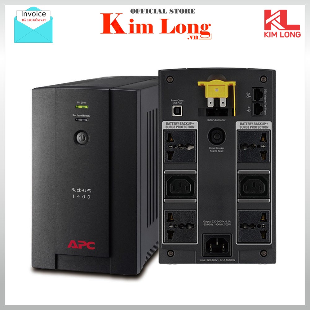 Bộ lưu điện UPS APC 1400VA 700W - BX1400U-MS - Đã có bình - Bảo hành chính hãng 2 Năm