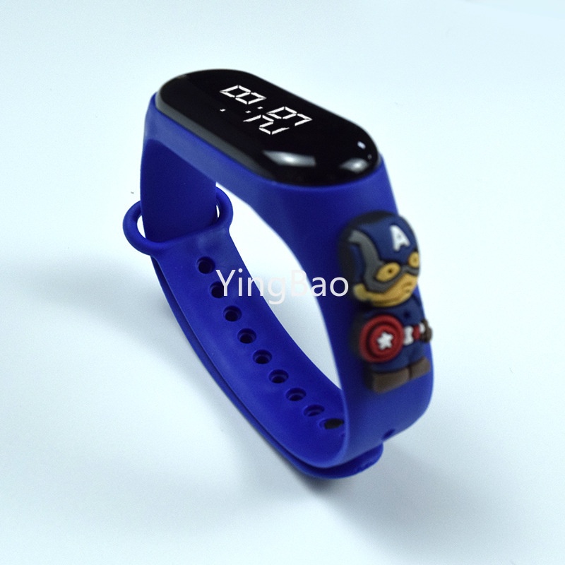 Đồng Hồ Đeo Tay Điện Tử Chống Nước Màn Hình LED Hình Hoạt Hình Thời Trang Trẻ Em Bơi Lội Captain America Iron Man Spiderman Hulk Batman Stitch